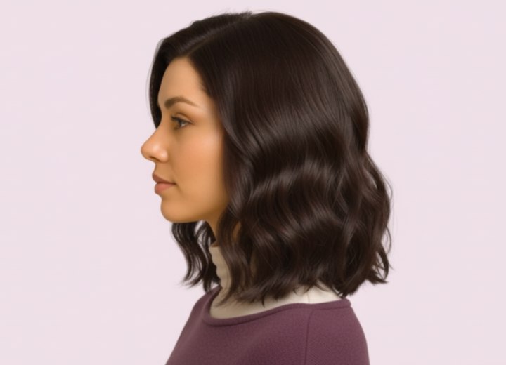 Schouderlang haar met zachte golven – zijaanzicht