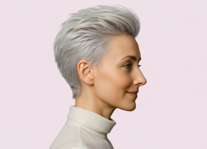 Vrouwelijk kort haar voor oudere vrouwen – zijaanzicht