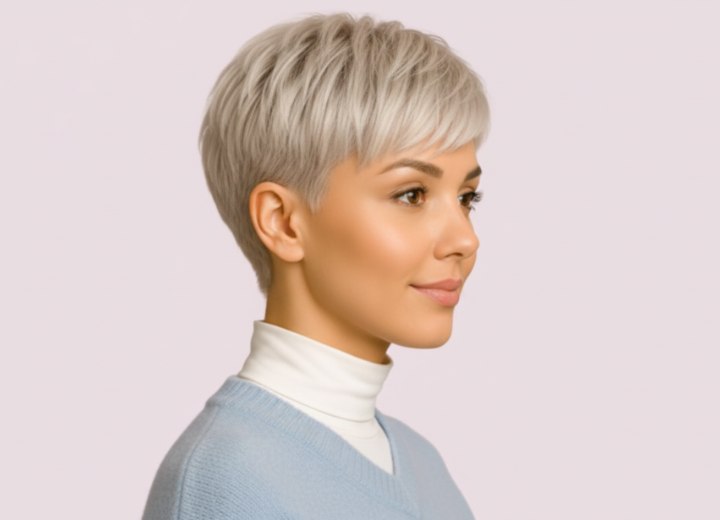 Zeer praktisch kort haar voor vrouwen – zijaanzicht