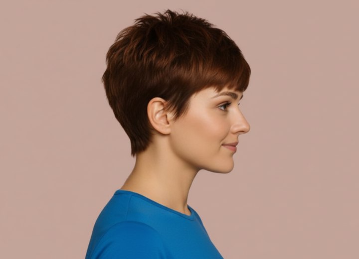 Hedendaagse korte haarsnit voor vrouwen - Zijaanzicht