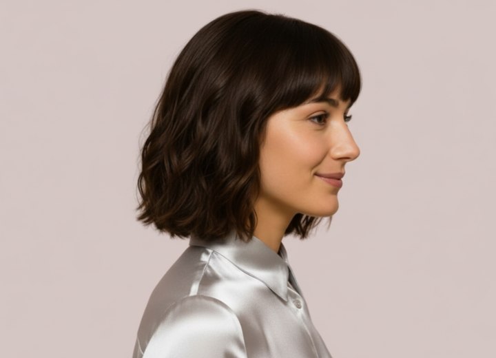 Halflange coupe met een speelse pony - Zijaanzicht