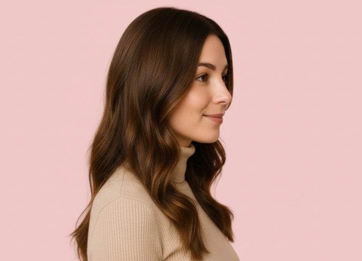 Lang golvend haar met een middenscheiding - Zijaanzicht