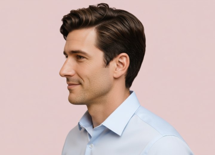 Nonchalant mannenkapsel met een kuif - Zijaanzicht