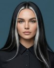 Lang zwart haar met witte stroken