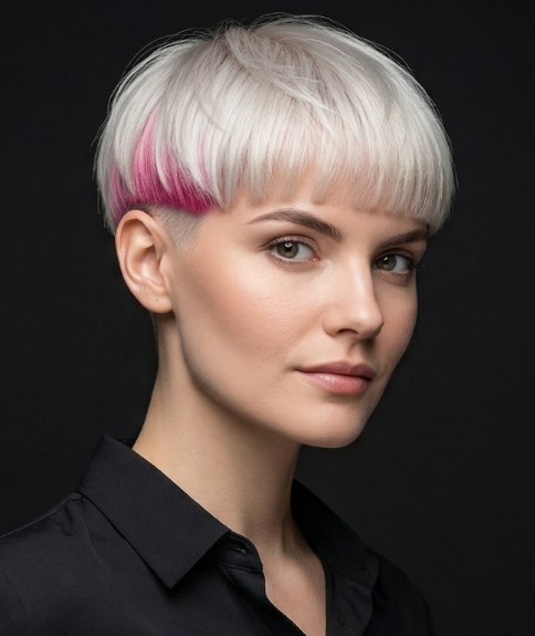 Blonde komkapsel met een roze accentkleur