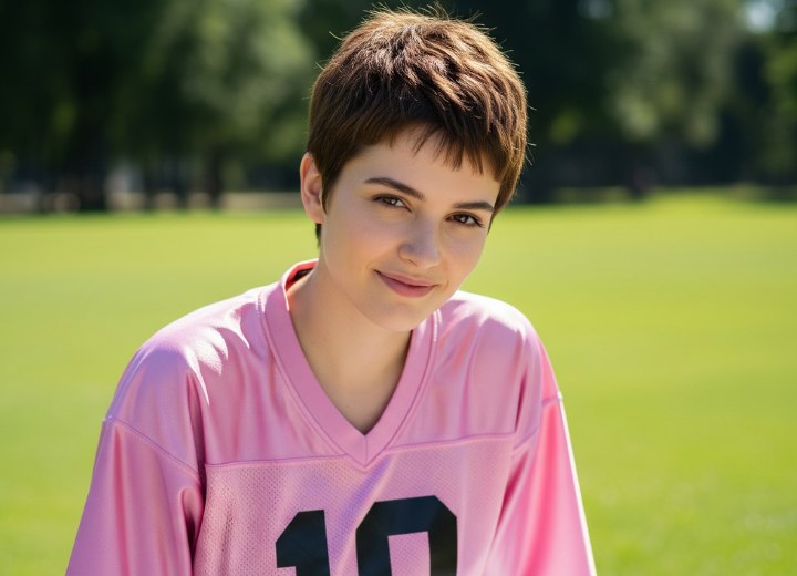 Sportieve pixie cut met korte pony