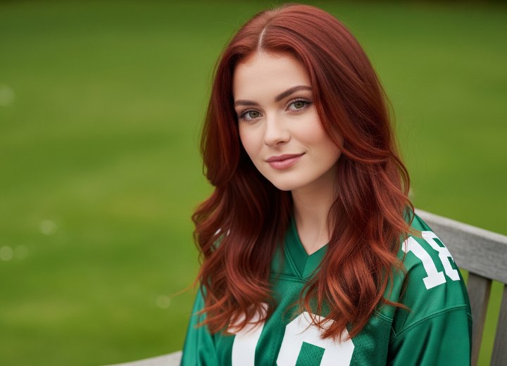 Lang, golvend rood haar