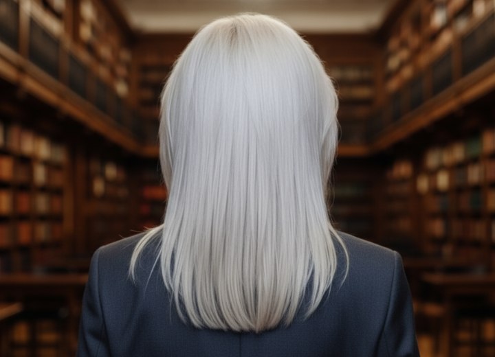 Look met lang platinablond haar - Achteraanzicht