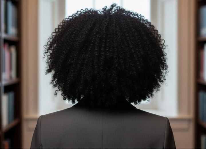 Halflang haar met een natuurlijk krulpatroon - Achteraanzicht