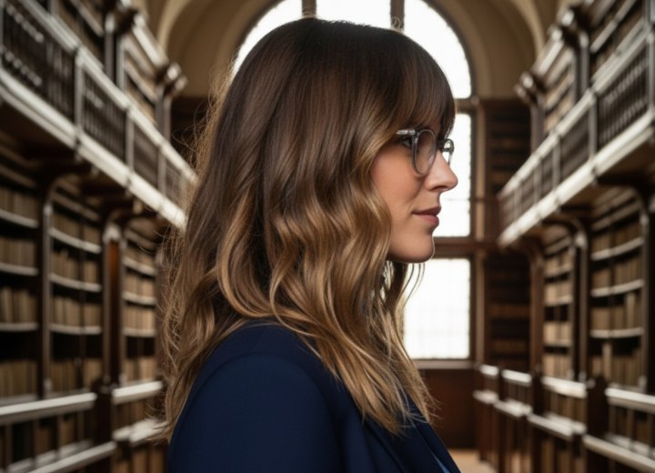 Lang haar met lagen en golven - Zijaanzicht