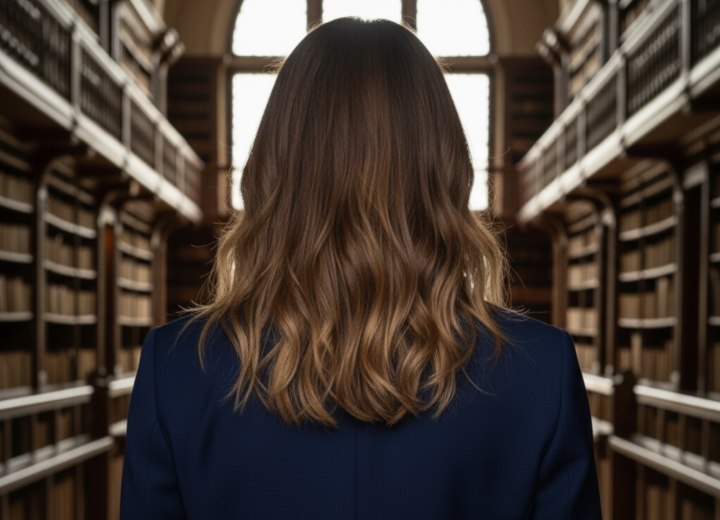 Lange haarstijl met golvend haar - Achteraanzicht