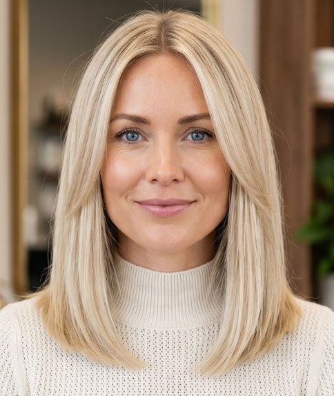 Lang blond haar, steil en glad