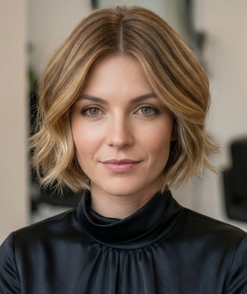 Golvende bob met een schuine kniplijn