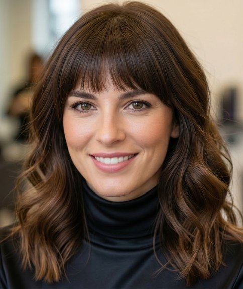 Kapsel net onder de schouders voor bruin haar