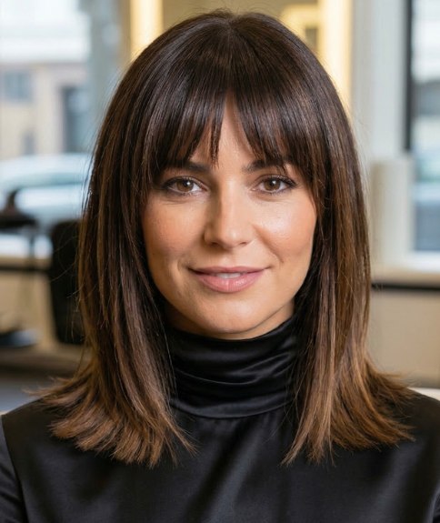 Elegant lang kapsel met een pony