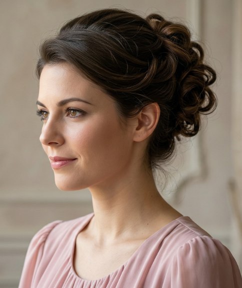 Opgestoken kapsel met krullen voor bruin haar