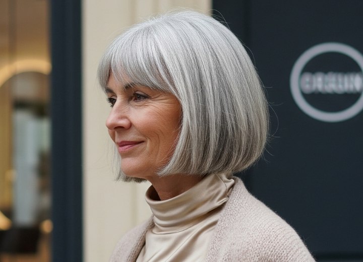 Kinlange bob voor vrouwen met grijs haar