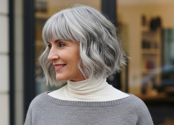 Bob voor grijs haar met natuurlijke textuur