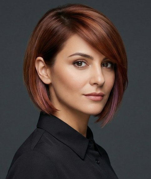 Bob voor roodbruin haar met paarse highlights