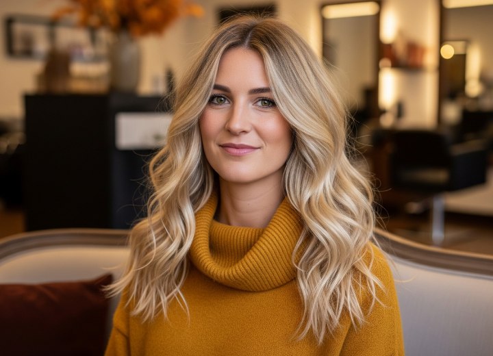 Lang en golvend blond haar voor de herfst