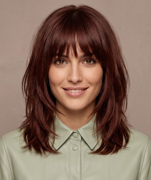 Lang kapsel met lagen en een zachte pony