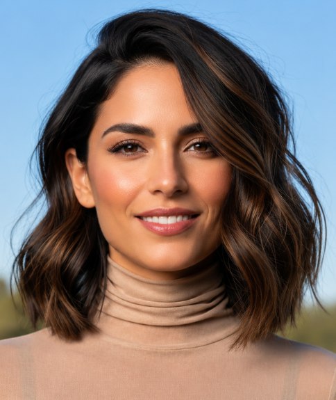 Lange brunette bob