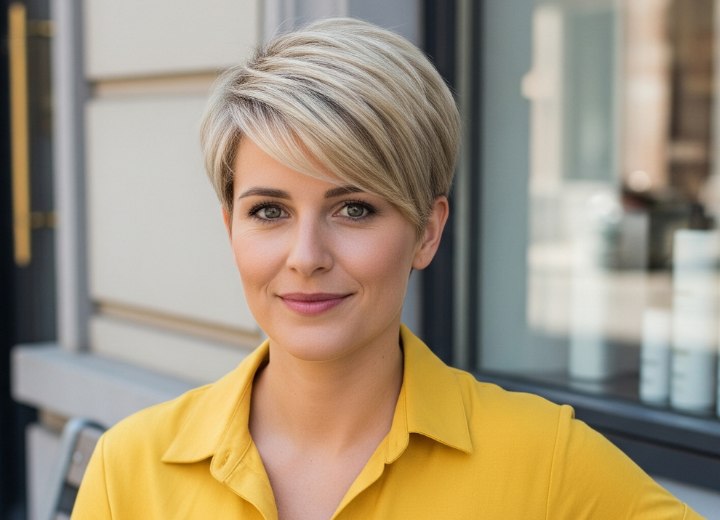 Korte blonde coupe voor de zomer