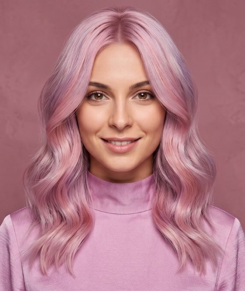 Lang roze haar met golven