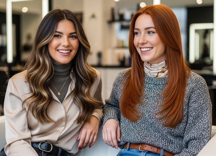 Lang haar met zachte golven en steil rood haar