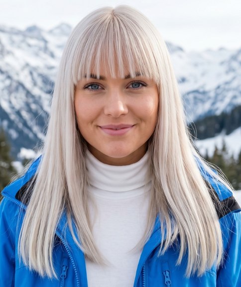 Lang platinablond haar met een pony