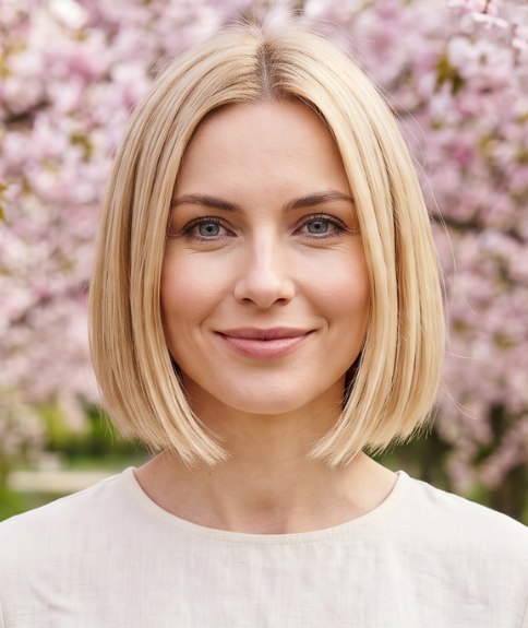 Blonde bob onder de kaaklijn voor de lente