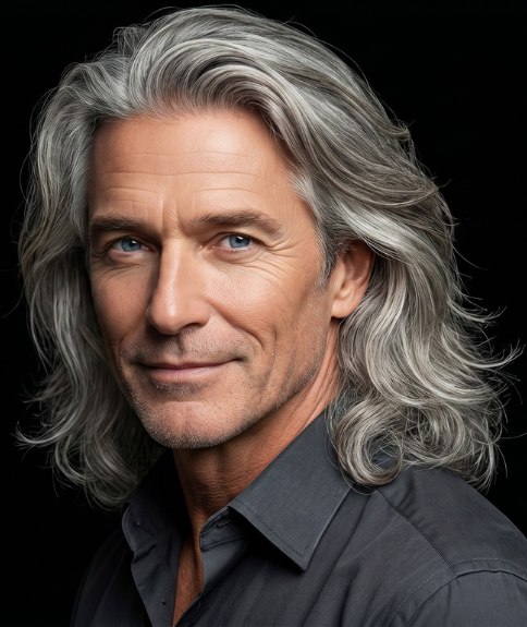 Coupe voor mannen met lang, grijs haar