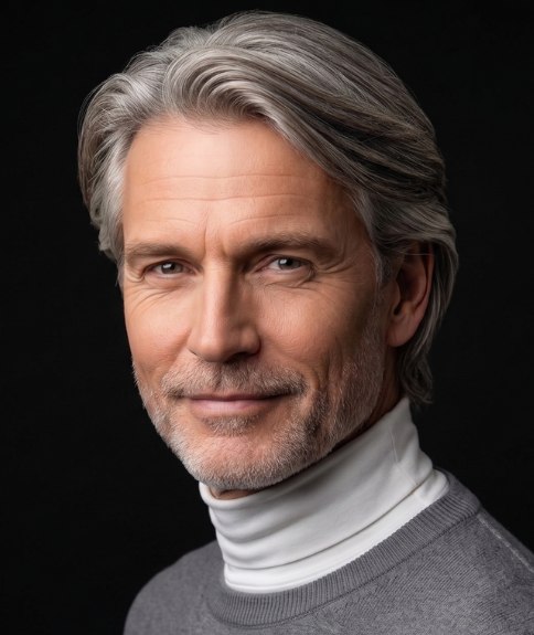 Look voor mannen met halflang, grijs haar