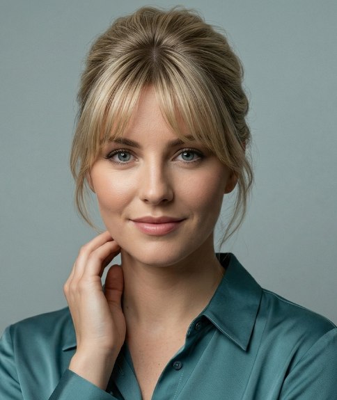 Opsteekkapsel met een zachte pony