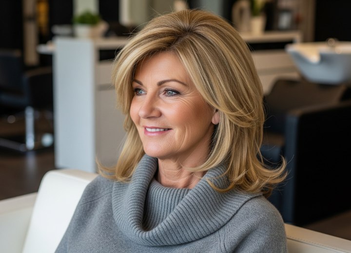 Volumineuze bob op schouderlengte voor oudere vrouwen