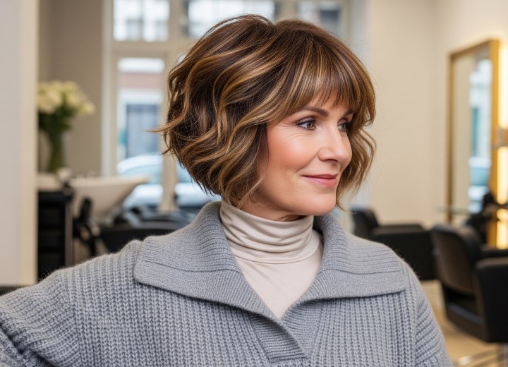 Asymmetrische bob met pony voor 50+ vrouwen