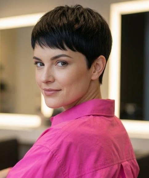 Moderne korte coupe voor zeer donker, zwart haar