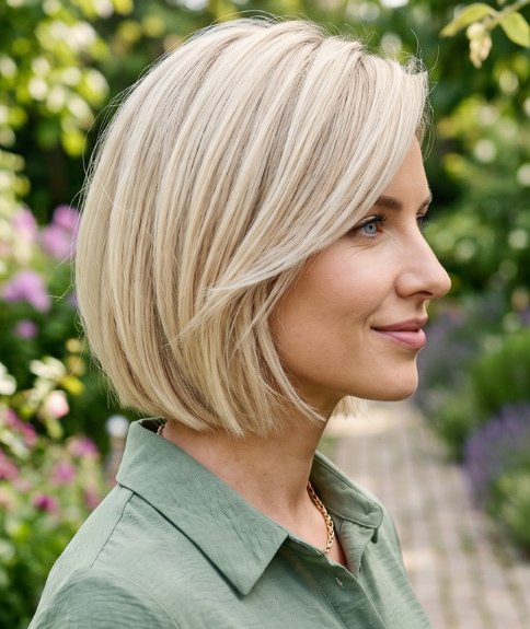 Glanzende, blonde bob voor de lente