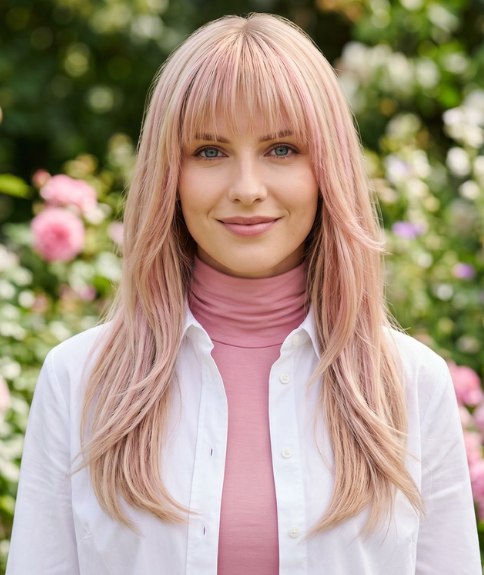 Lang blond haar met roze tinten