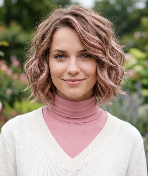 Bob op neklengte, met een mauve-roze haarkleur