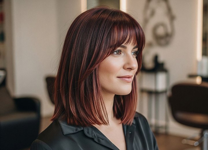 Steil wijnrood haar met highlights