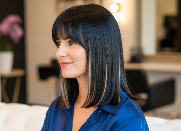 Steil donderbruin haar met highlights