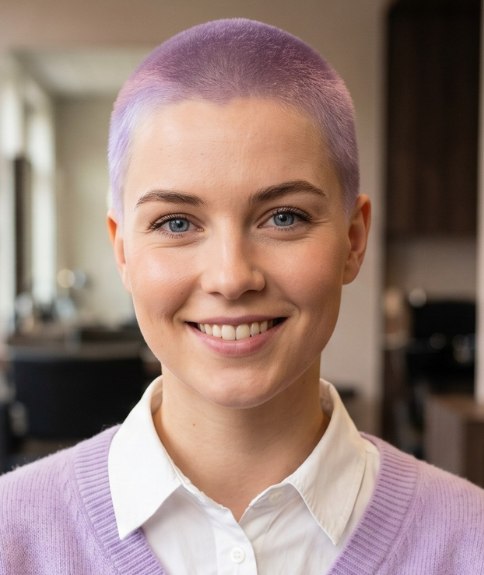 Pastelpaars haar in een buzz cut
