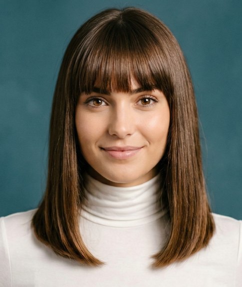 Vrouw met glad haar dat net over de schouders valt, vóór haar make-over