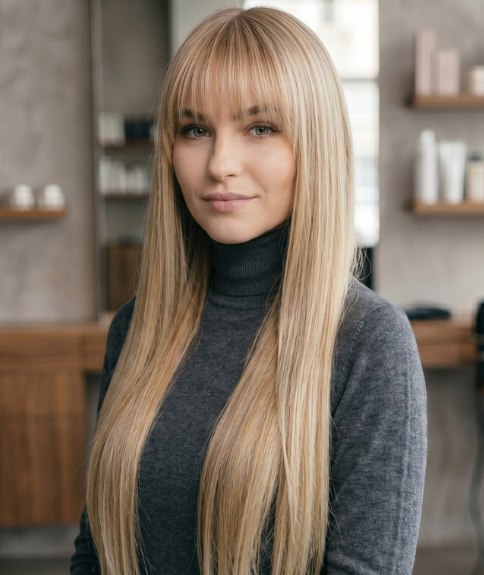 Blond haar dat tot onder de heupen reikt