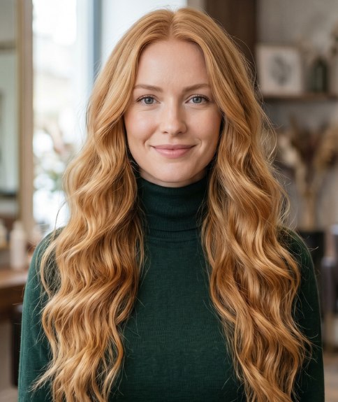 Zeer lang en golvend rood haar