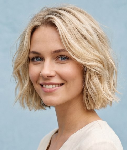 Blonde bob met zachte golven voor de zomer