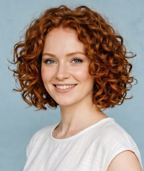 Bob voor natuurlijk krullend, rood haar