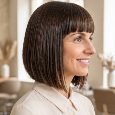 Vrouw met haar haren in een bob geknipt