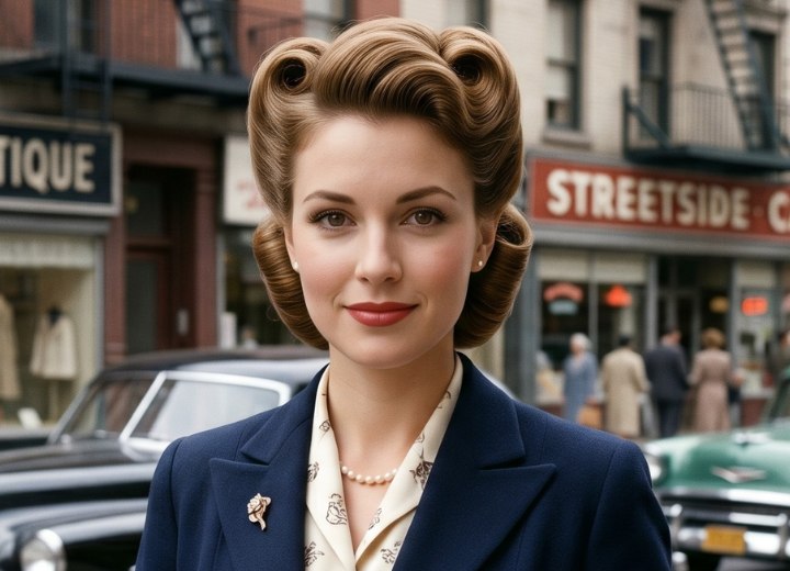 Jaren 50 haar gestyled in victory rolls